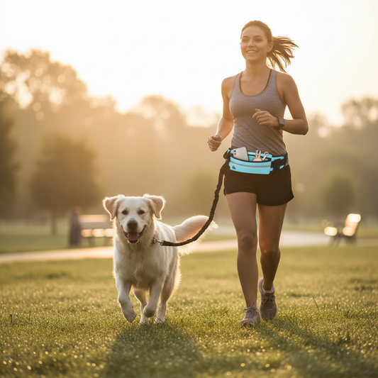 Hands Free Dog Leash with Zipper Pouch, Adjustable Waist Belt Fanny Pack Reflective Bungee Leash Padded Handles for Running Walk